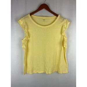 EUC ANA XL Scoop Neck Short Sleeve Ruffles Yellow 100% Cotton Lightweight Casual
